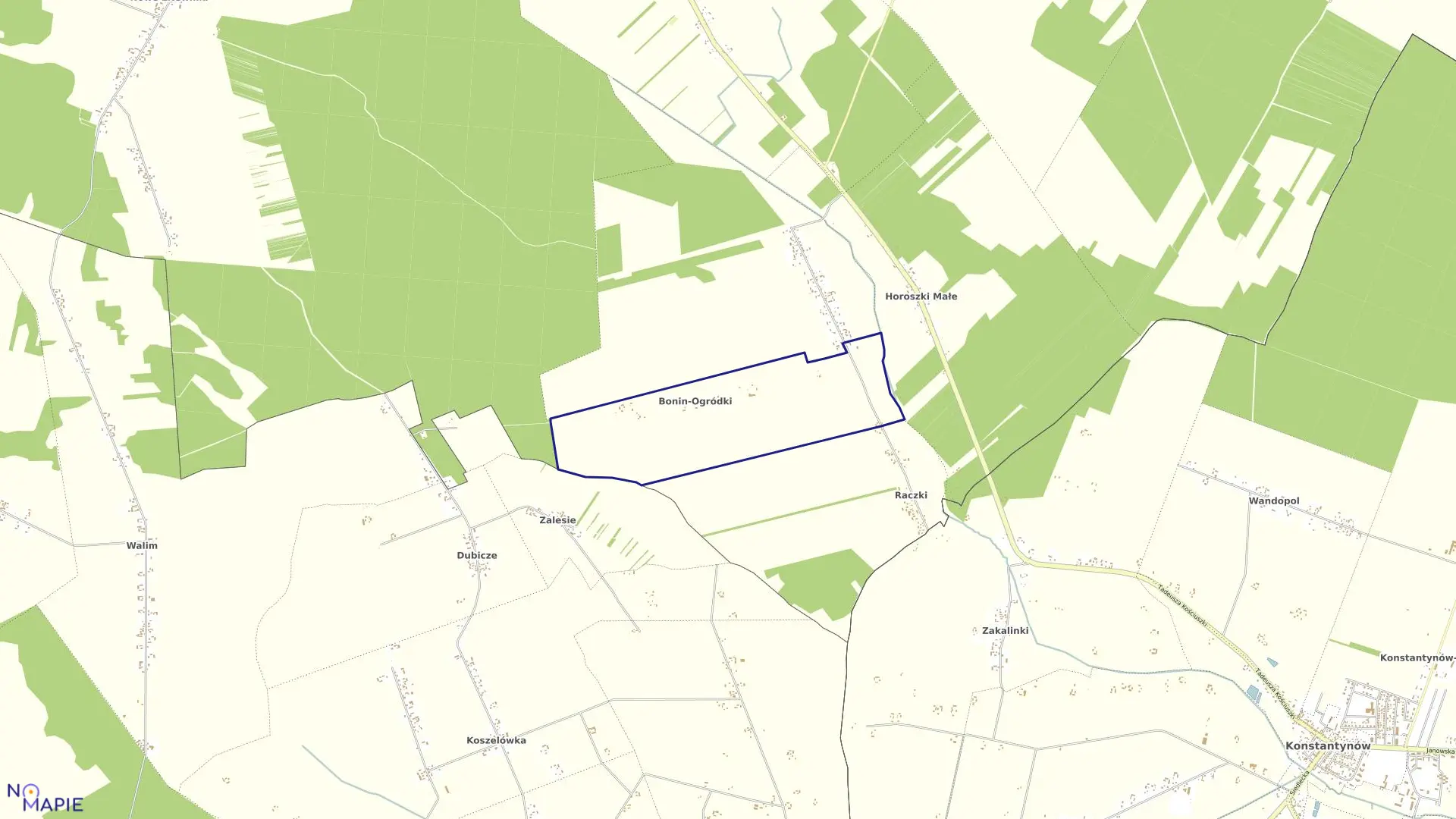 Mapa obrębu BONIN-OGRÓDKI w gminie Sarnaki