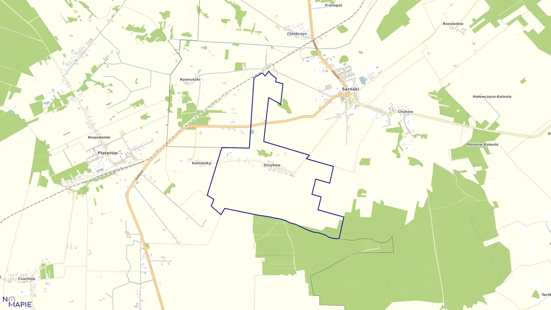 Mapa obrębu GRZYBÓW w gminie Sarnaki